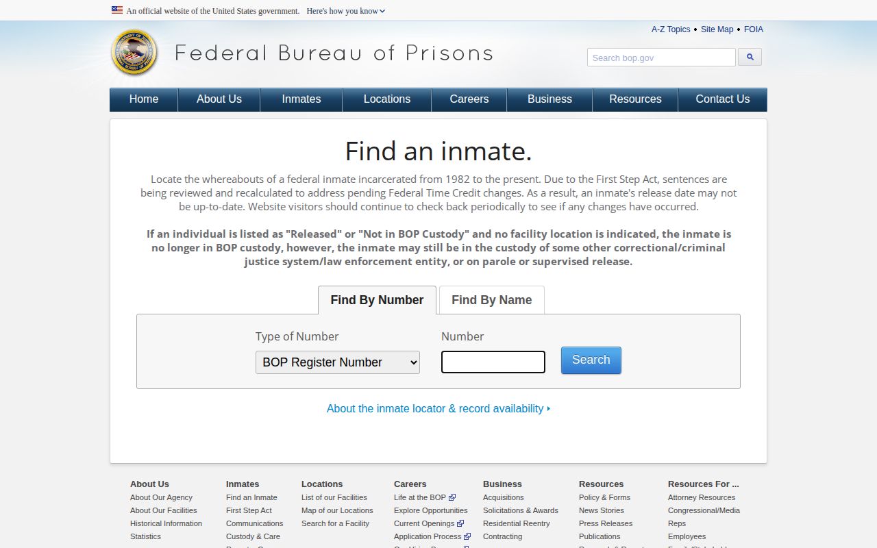 BOP federal release locator for Bartow County cases